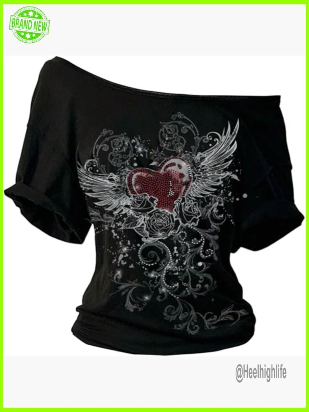 Goth Graphic Off Shoulder Tee Short Sleeve Trendy Top